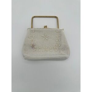 Bag by Debbie Vintage Beaded Handbag Floral Kiss Lock Bridal White Small